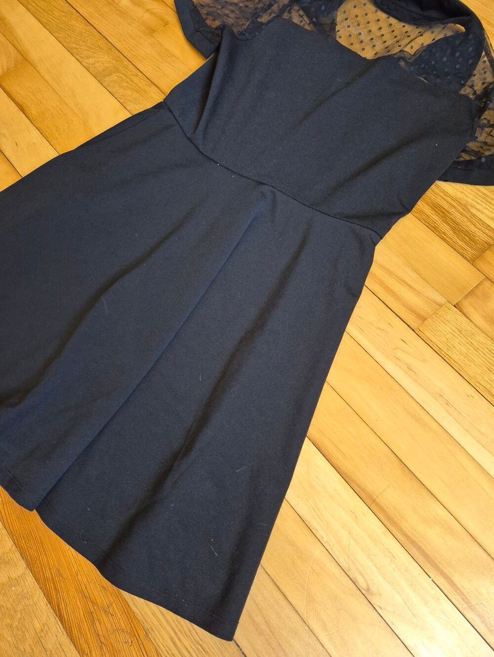 Shein Sheer Yoke Black Fit & Flare Dress - Picture 10 of 11
